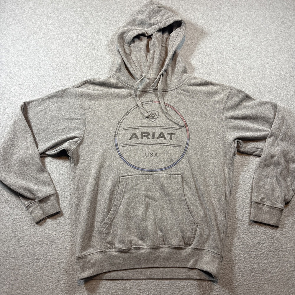 Ariat USA Gray Hoodie Men's Sz S Logo Casual Western Super Soft